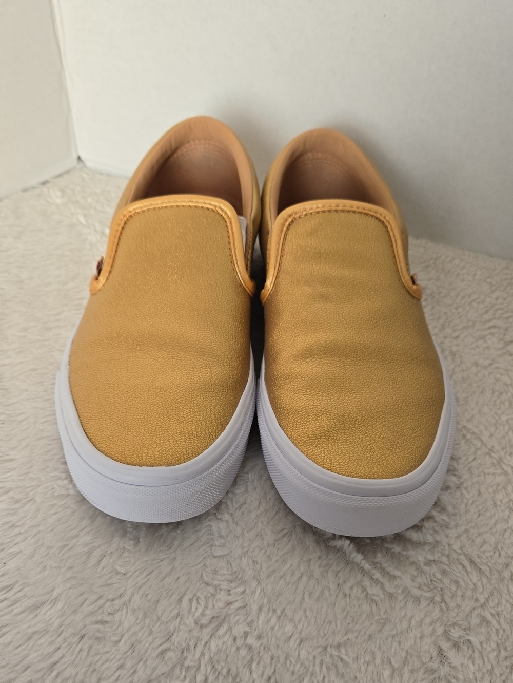 Vans Gold Vans Classic Slip-On Metallic Gold Foil Leather Low Top Sneakers